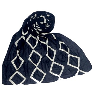 Designer Zig Zag Grid Hijab - Navy Blue